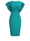 Women's Deep-V Neck Ruffle Sleeves Cocktail Party Dress - Aisize - New Vintage Simplified Design