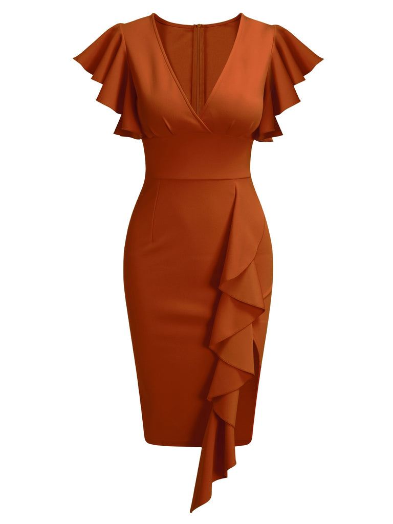 Women's Deep-V Neck Ruffle Sleeves Cocktail Party Dress Aisize Women's Deep-V Neck Ruffle Sleeves Cocktail Party Dress Aisize