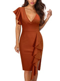 Women's Deep-V Neck Ruffle Sleeves Cocktail Party Dress - Aisize - New Vintage Simplified Design