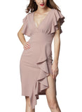 Women's Deep-V Neck Ruffle Sleeves Cocktail Party Dress - Aisize - New Vintage Simplified Design