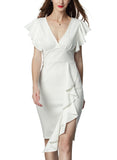 Women's Deep-V Neck Ruffle Sleeves Cocktail Party Dress - Aisize - New Vintage Simplified Design