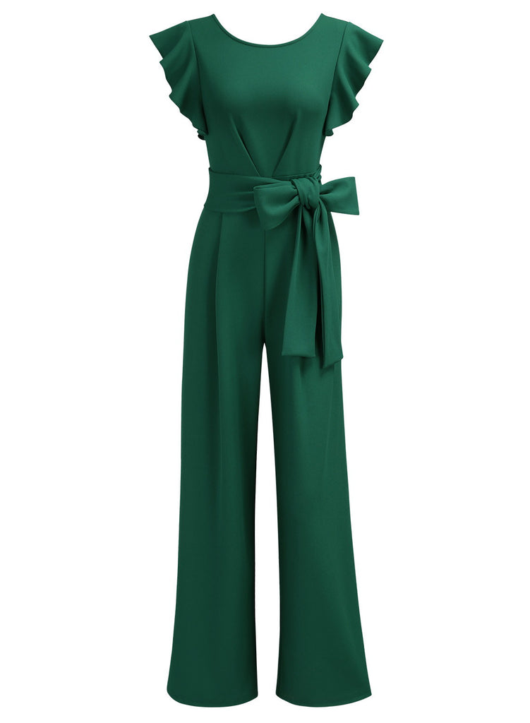 Ruffle Shoulder High Waist Jump Suit - Aisize - New Vintage Simplified Design