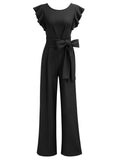 Ruffle Shoulder High Waist Jump Suit - Aisize - New Vintage Simplified Design