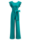 Ruffle Shoulder High Waist Jump Suit - Aisize - New Vintage Simplified Design