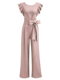 Ruffle Shoulder High Waist Jump Suit - Aisize - New Vintage Simplified Design