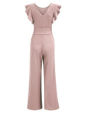 Ruffle Shoulder High Waist Jump Suit - Aisize - New Vintage Simplified Design