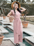 Ruffle Shoulder High Waist Jumpsuit