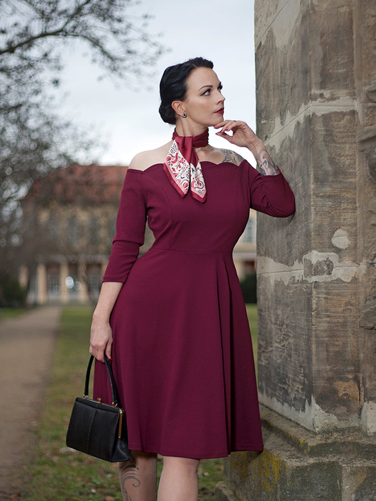 Boat Neck Burgundy Casual Dress Weekday Boat Neck Long Sleeve Mini Dress In Burgundy-Red Boat Neck Burgundy Casual Dress Weekday Boat Neck Long Sleeve Mini Dress In Burgundy-Red
