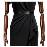 Women's Retro Crew Neck Ruffle Ruched Flattering Business Sheath Dress