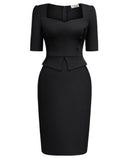 Square Neck Slim Work Pencil Dress