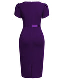 Women's Elegant Puff Sleeves Keyhole Neck Cocktail Party Pencil Dress