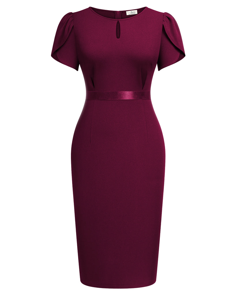 Women's Elegant Puff Sleeves Keyhole Neck Cocktail Party Pencil Dress Aisize Women's Elegant Puff Sleeves Keyhole Neck Cocktail Party Pencil Dress Aisize