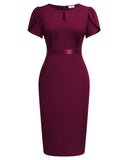 Women's Elegant Puff Sleeves Keyhole Neck Cocktail Party Pencil Dress