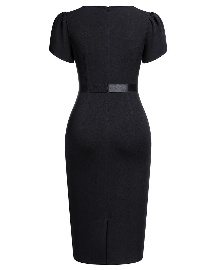 black pencil cocktail dress Boatneck 3/4 Sleeve Side Slit Pencil Dress The Dress Outlet