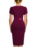 Women's Elegant Puff Sleeves Keyhole Neck Cocktail Party Pencil Dress