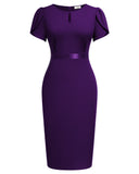 Women's Elegant Puff Sleeves Keyhole Neck Cocktail Party Pencil Dress