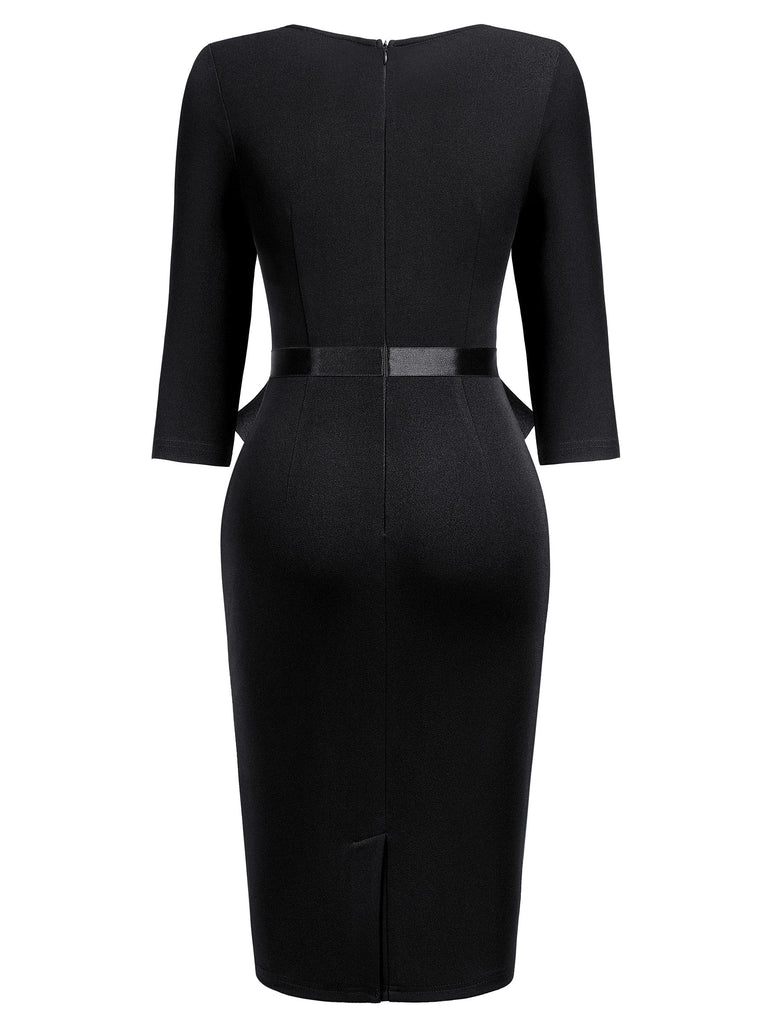 1950s bodycon pencil dress Inspire Chic Women's Vintage Bodycon Turndown Collar 1950s Pencil Dresses XS Dark Blue