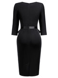 Women's 1950S V-Neck 3/4 Sleeve Ruffle Design Cocktail Pencil Dress