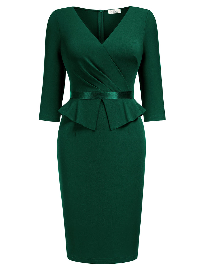 Women's 1950S V-Neck 3/4 Sleeve Ruffle Design Cocktail Pencil Dress Aisize Women's 1950S V-Neck 3/4 Sleeve Ruffle Design Cocktail Pencil Dress Aisize