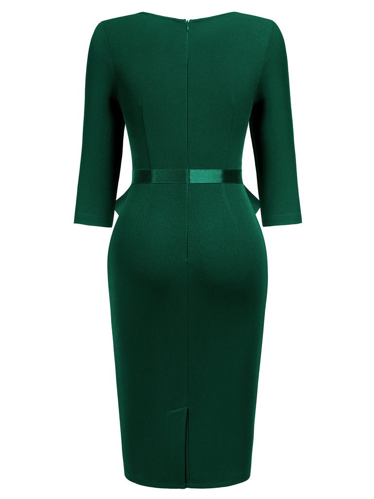 Women's 1950S V-Neck 3/4 Sleeve Ruffle Design Cocktail Pencil Dress Aisize Women's 1950S V-Neck 3/4 Sleeve Ruffle Design Cocktail Pencil Dress Aisize