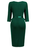 Women's 1950S V-Neck 3/4 Sleeve Ruffle Design Cocktail Pencil Dress