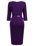 Women's 1950S V-Neck 3/4 Sleeve Ruffle Design Cocktail Pencil Dress