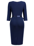 Women's 1950S V-Neck 3/4 Sleeve Ruffle Design Cocktail Pencil Dress