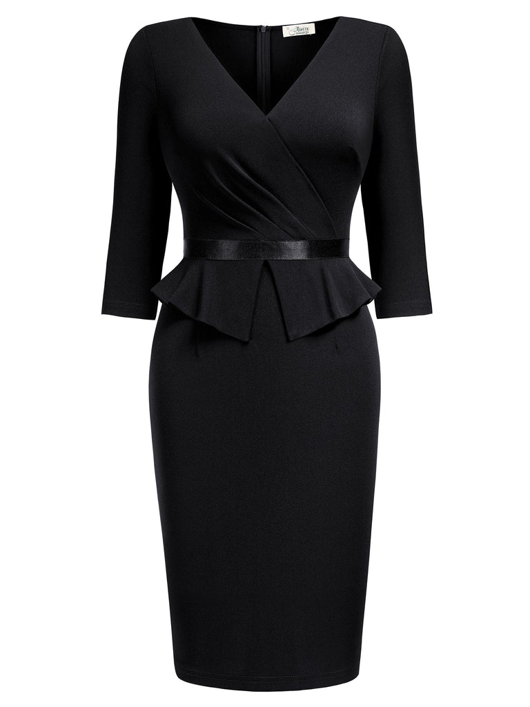 Women's 1950S V-Neck 3/4 Sleeve Ruffle Design Cocktail Pencil Dress Aisize Women's 1950S V-Neck 3/4 Sleeve Ruffle Design Cocktail Pencil Dress Aisize