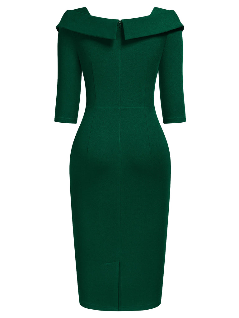 green pencil dress with sleeves Hobemty Women's Work Zipper Neck Cross Waist-Lined 3/4 Sleeve Midi Pencil Dresses Green Medium