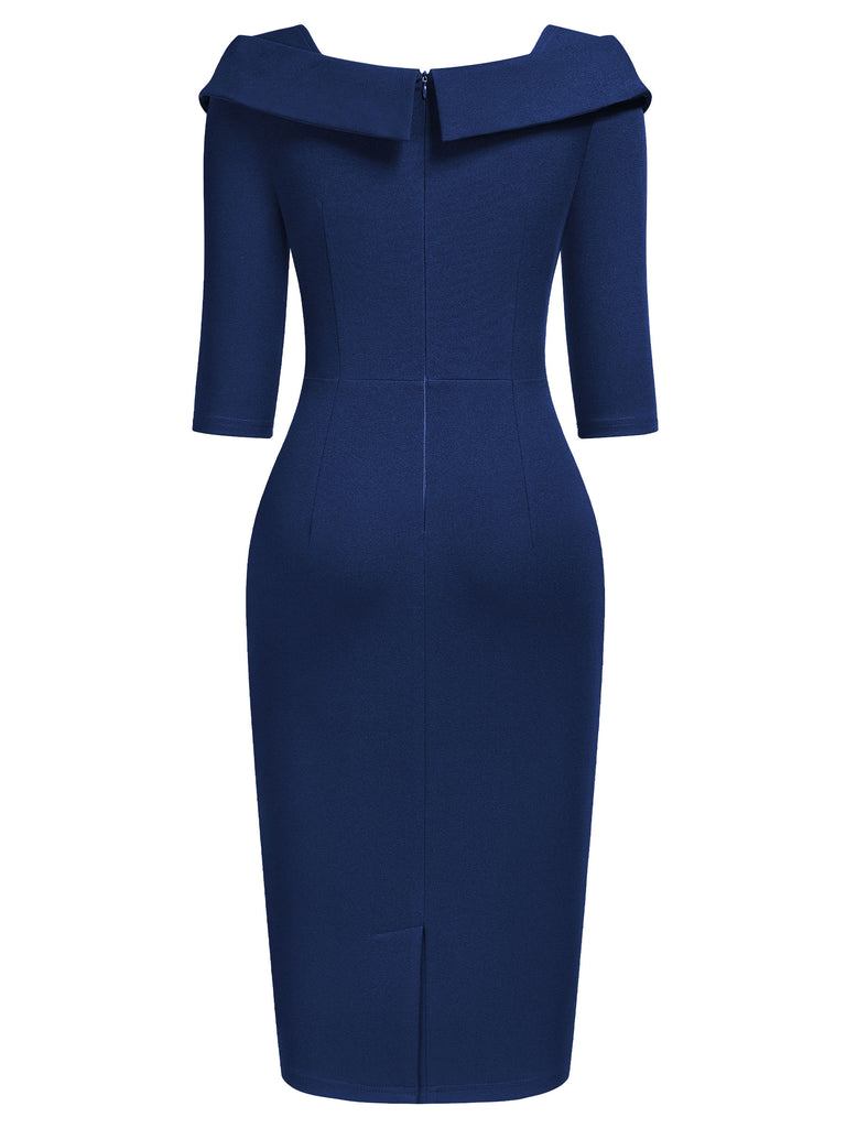Women's Vintage V-Neck 3/4 Sleeve Ruffle Cocktail Formal