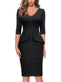 Women's Vintage V-Neck 3/4 Sleeve Fitting Cocktail Pencil Dress