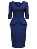 Women's Vintage V-Neck 3/4 Sleeve Fitting Cocktail Pencil Dress