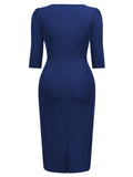 Women's Vintage V-Neck 3/4 Sleeve Fitting Cocktail Pencil Dress