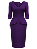 Women's Vintage V-Neck 3/4 Sleeve Fitting Cocktail Pencil Dress