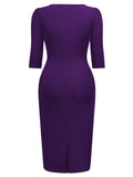 Women's Vintage V-Neck 3/4 Sleeve Fitting Cocktail Pencil Dress