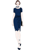 Ruffle Draped Cocktail Knee Dress - Aisize - New Vintage Simplified Design