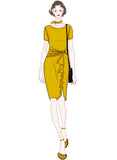 Ruffle Draped Cocktail Knee Dress - Aisize - New Vintage Simplified Design