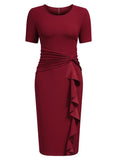 Ruffle Draped Cocktail Knee Dress - Aisize - New Vintage Simplified Design