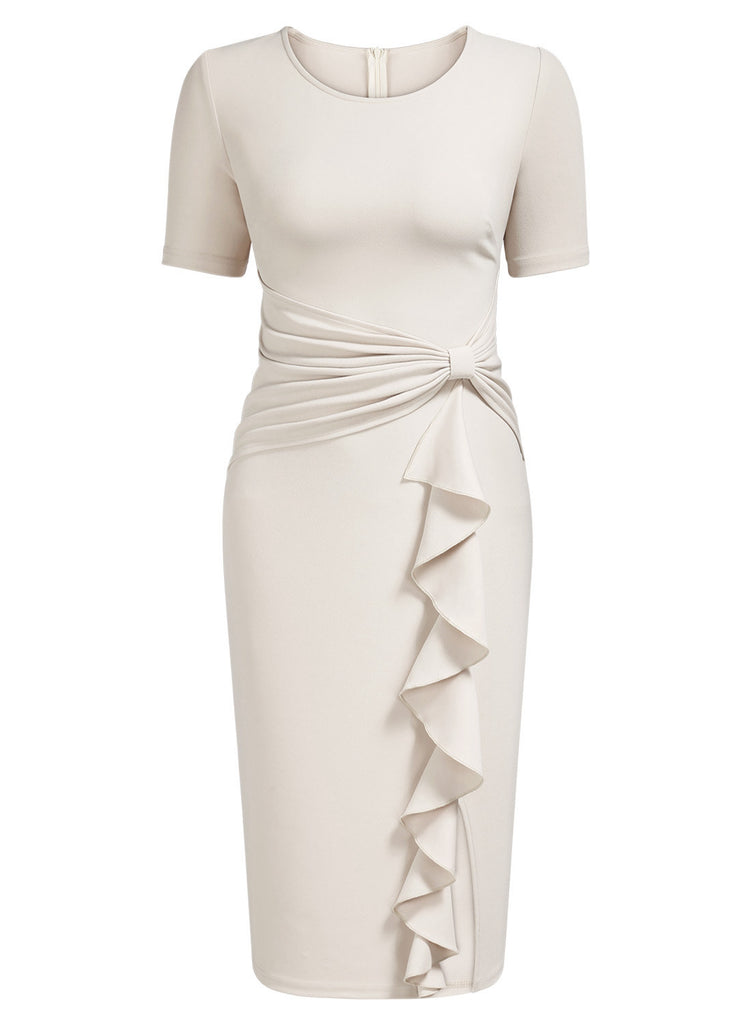 Aisize Women's 50s Vintage Ruffle Draped Short Sleeve Bodycon Cocktail Knee Dress Aisize Women's 50s Vintage Ruffle Draped Short Sleeve Bodycon Cocktail Knee Dress
