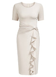 Ruffle Draped Cocktail Knee Dress - Aisize - New Vintage Simplified Design