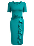 Ruffle Draped Cocktail Knee Dress - Aisize - New Vintage Simplified Design
