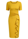 Ruffle Draped Cocktail Knee Dress - Aisize - New Vintage Simplified Design