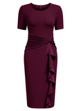 Ruffle Draped Cocktail Knee Dress - Aisize - New Vintage Simplified Design