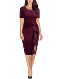 Ruffle Draped Cocktail Knee Dress - Aisize - New Vintage Simplified Design