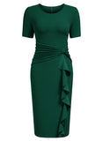 Ruffle Draped Cocktail Knee Dress - Aisize - New Vintage Simplified Design