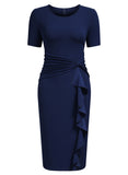 Ruffle Draped Cocktail Knee Dress - Aisize - New Vintage Simplified Design