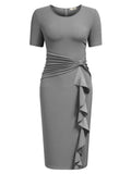 Ruffle Draped Cocktail Knee Dress - Aisize - New Vintage Simplified Design