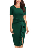 Ruffle Draped Cocktail Knee Dress - Aisize - New Vintage Simplified Design
