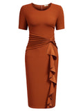 Ruffle Draped Cocktail Knee Dress - Aisize - New Vintage Simplified Design