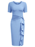 Ruffle Draped Cocktail Knee Dress